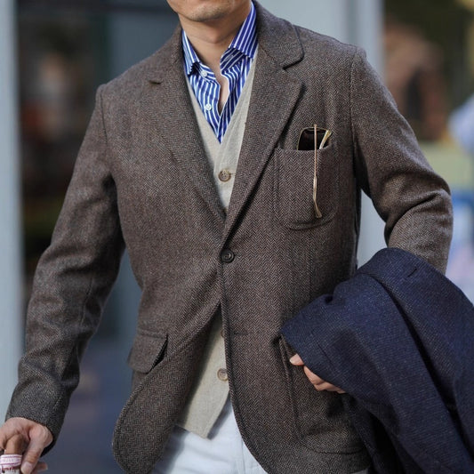 AutumnWinter British Retro Gentlemans Tweed Wool Coat For Men